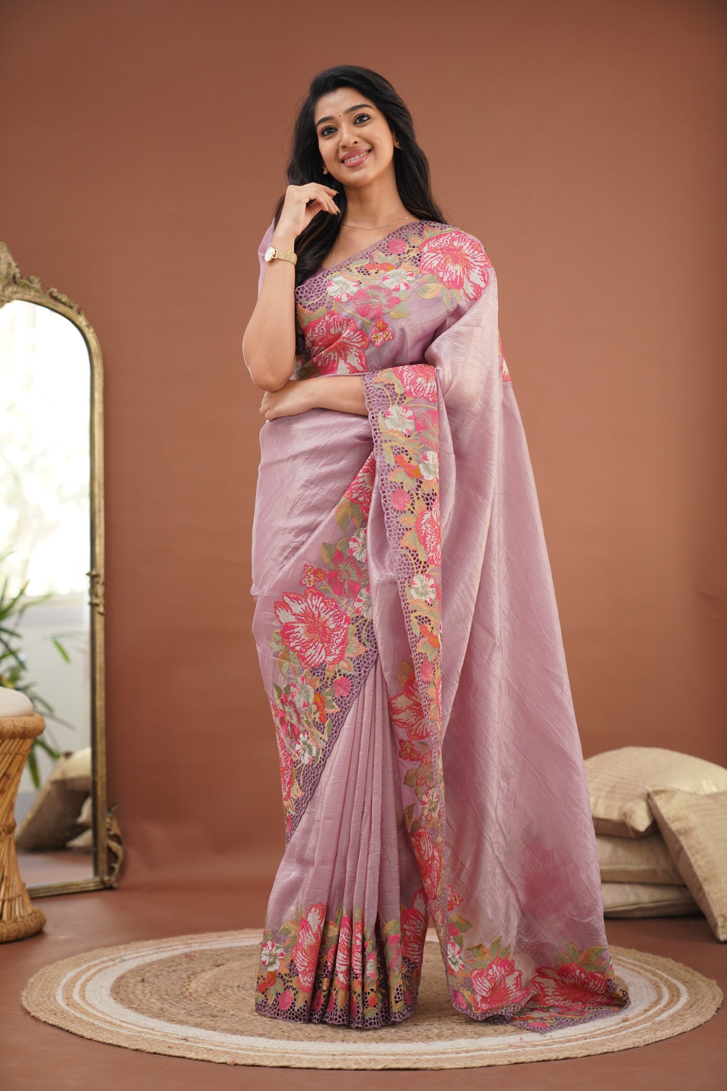 Nakshatra Crushed Tissue Saree - Lavender