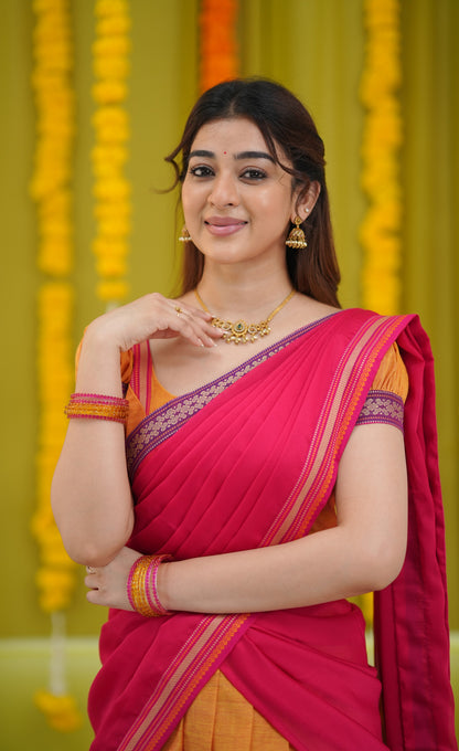 Padmaja Cotton Half Saree - Two-tone Orange and Pink