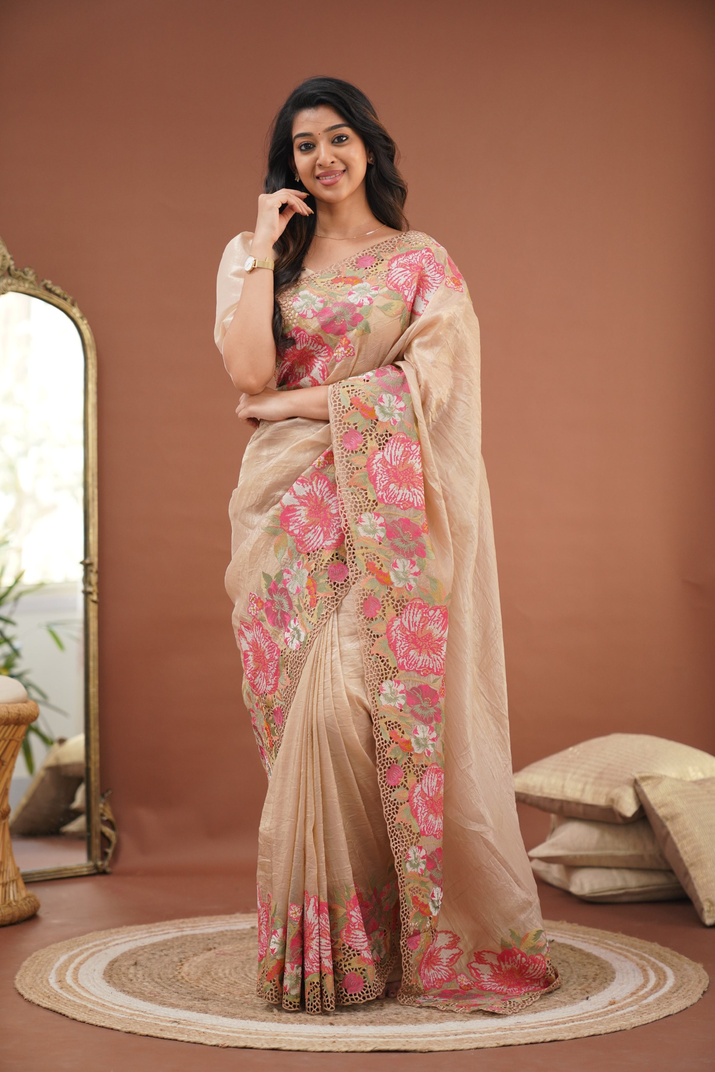 Nakshatra Crushed Tissue Saree - Beige