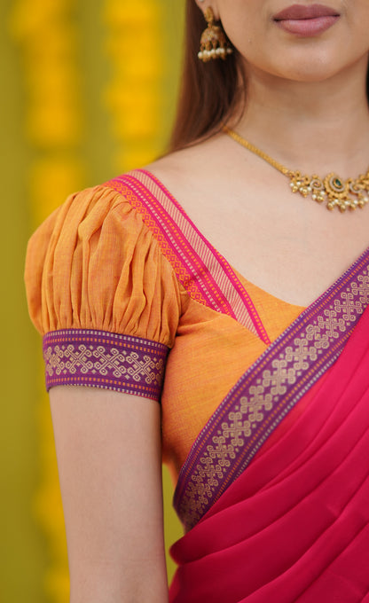 Padmaja Cotton Half Saree - Two-tone Orange and Pink