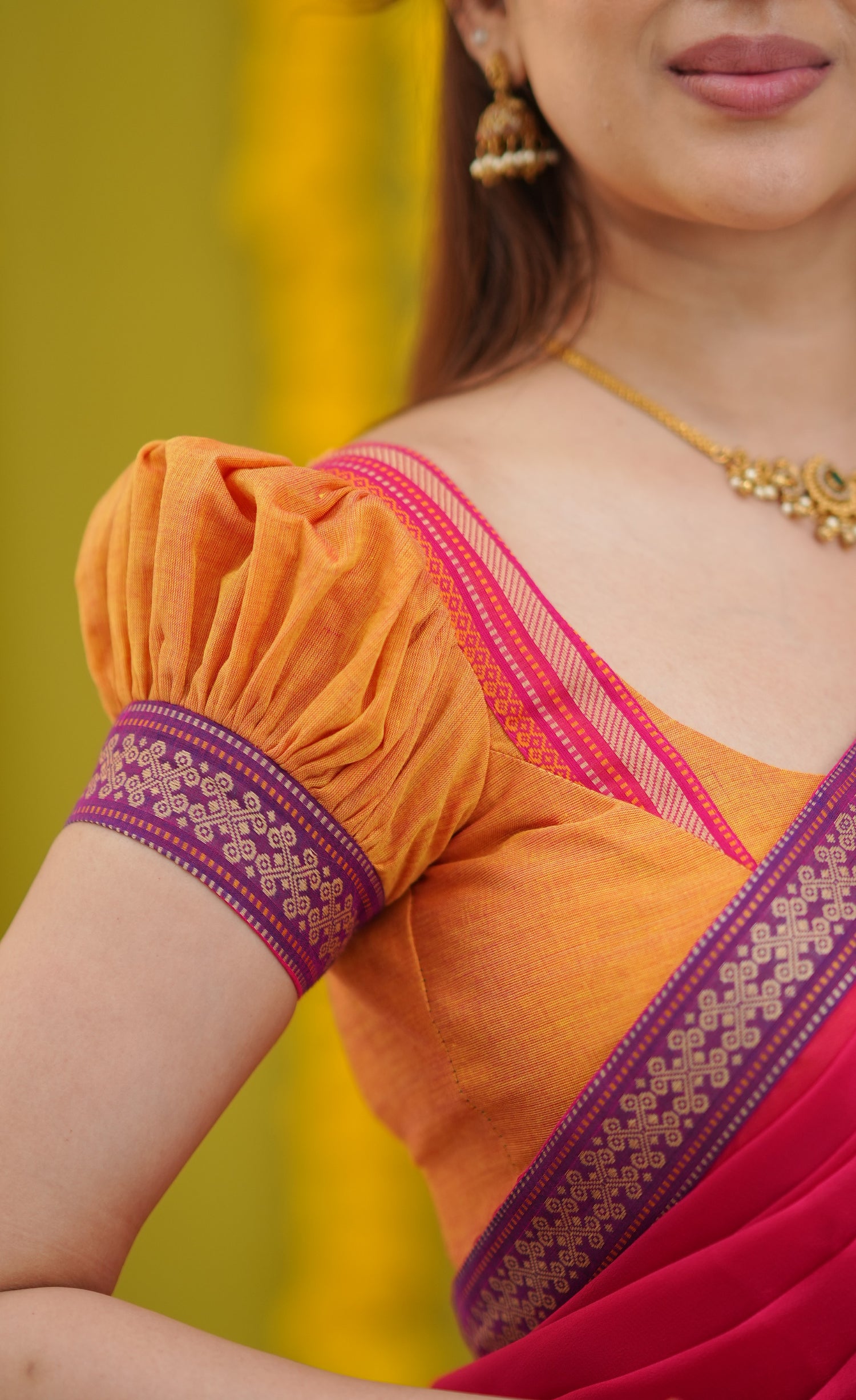 Padmaja Cotton Half Saree - Two-tone Orange and Pink
