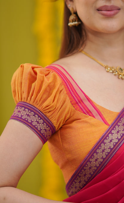Padmaja Cotton Half Saree - Two-tone Orange and Pink