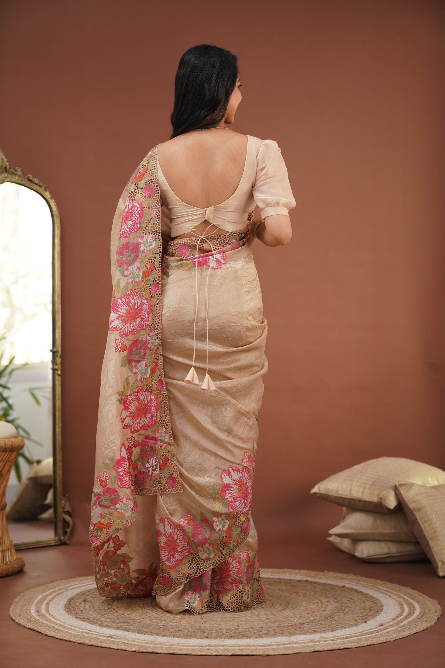 Nakshatra Crushed Tissue Saree - Beige