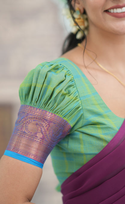 Two-Tone Sea Green and Violet Chettinad Cotton Halfsare