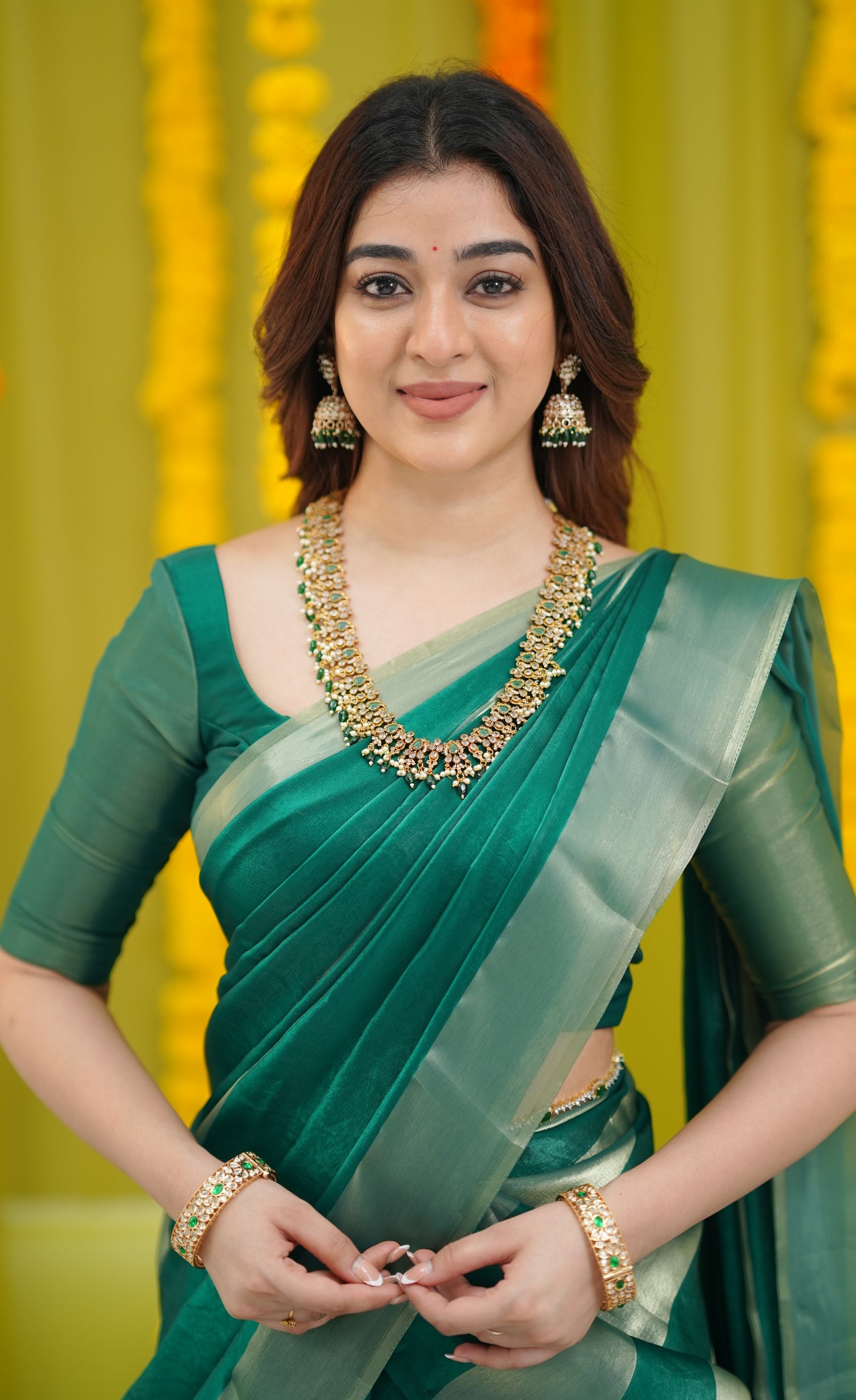 Vedika - Bottle Green and Gold Scape Silk Halfsaree