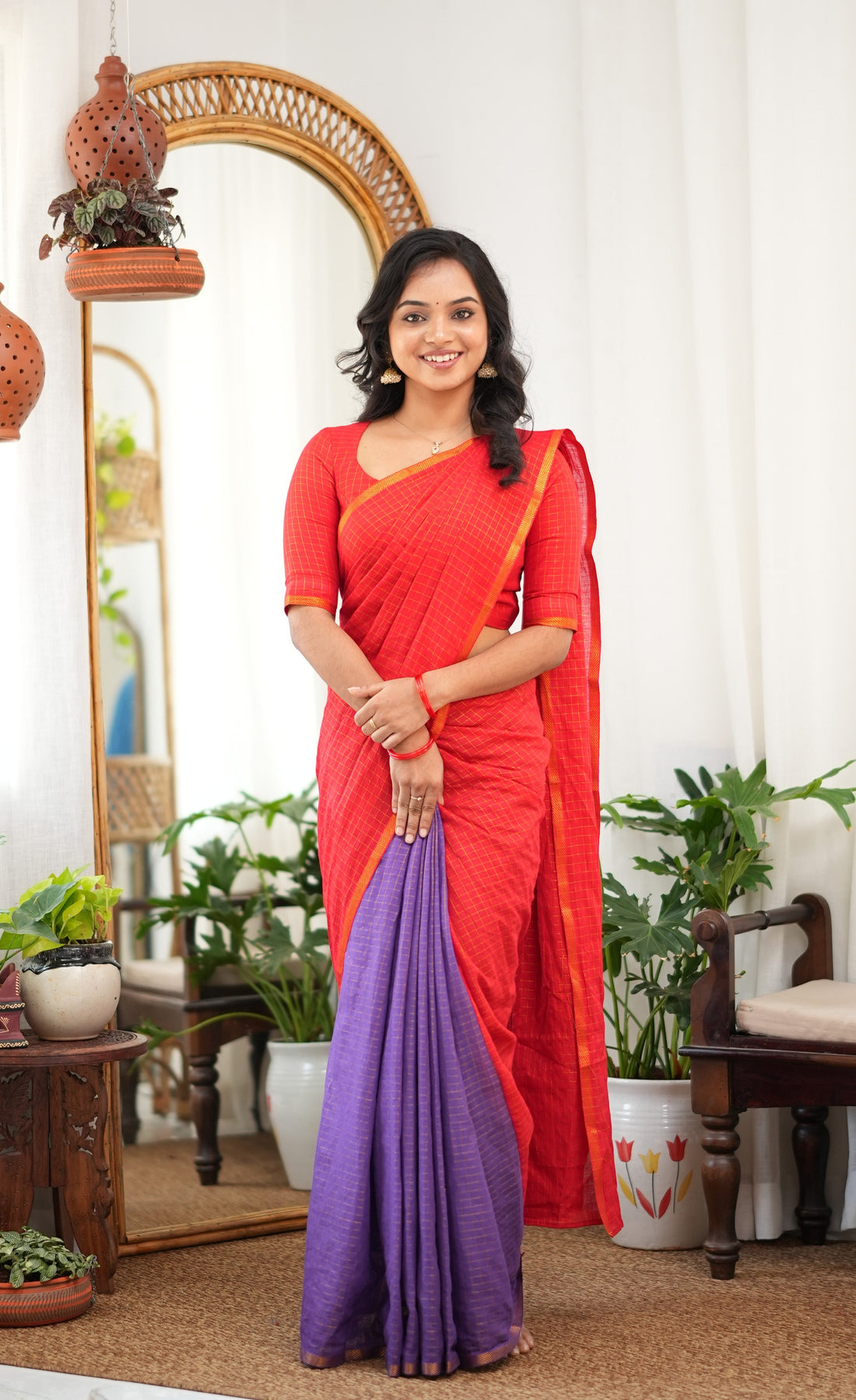Saaral Purple with Red Half & Half Sungudi Saree