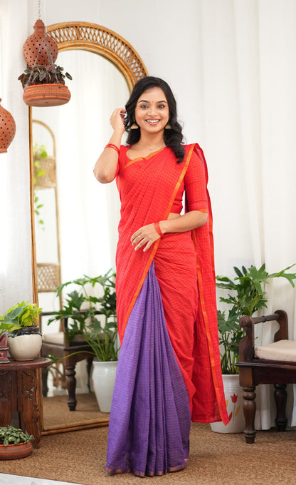 Saaral Purple with Red Half &amp; Half Sungudi Saree