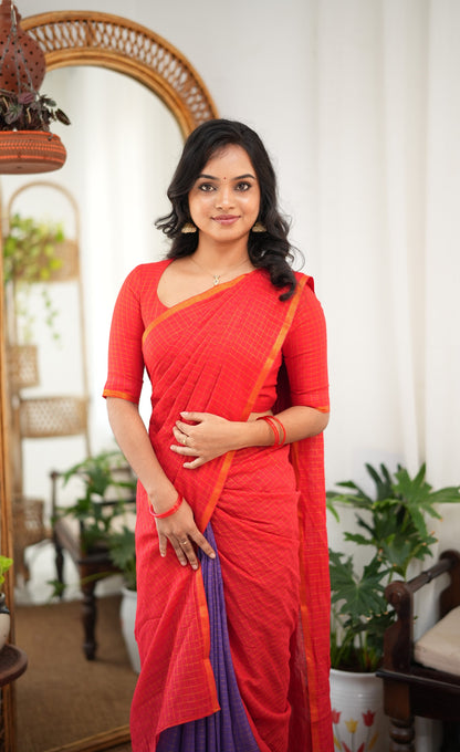 Saaral Purple with Red Half &amp; Half Sungudi Saree