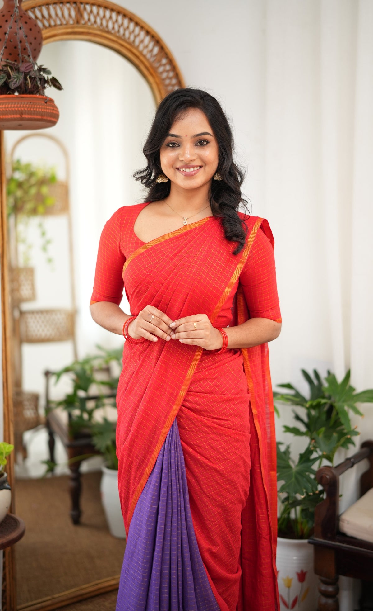 Saaral Purple with Red Half &amp; Half Sungudi Saree
