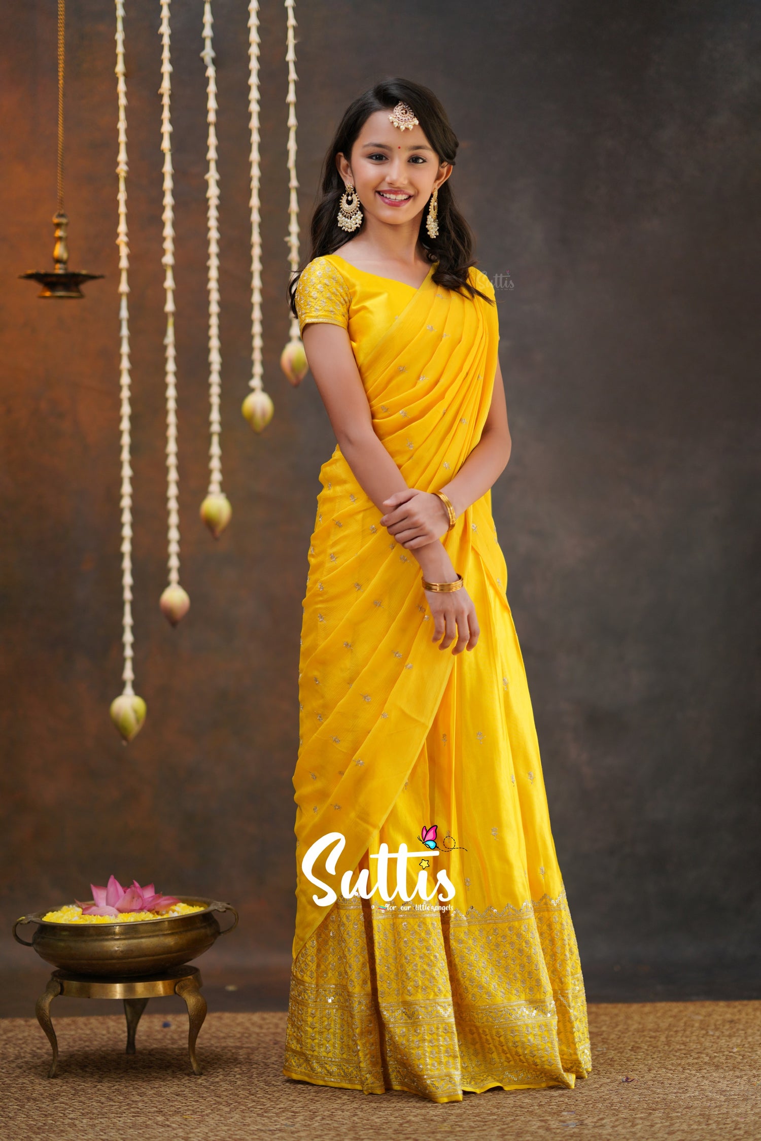 Tulip - Yellow Pure Gaji Silk Half Saree