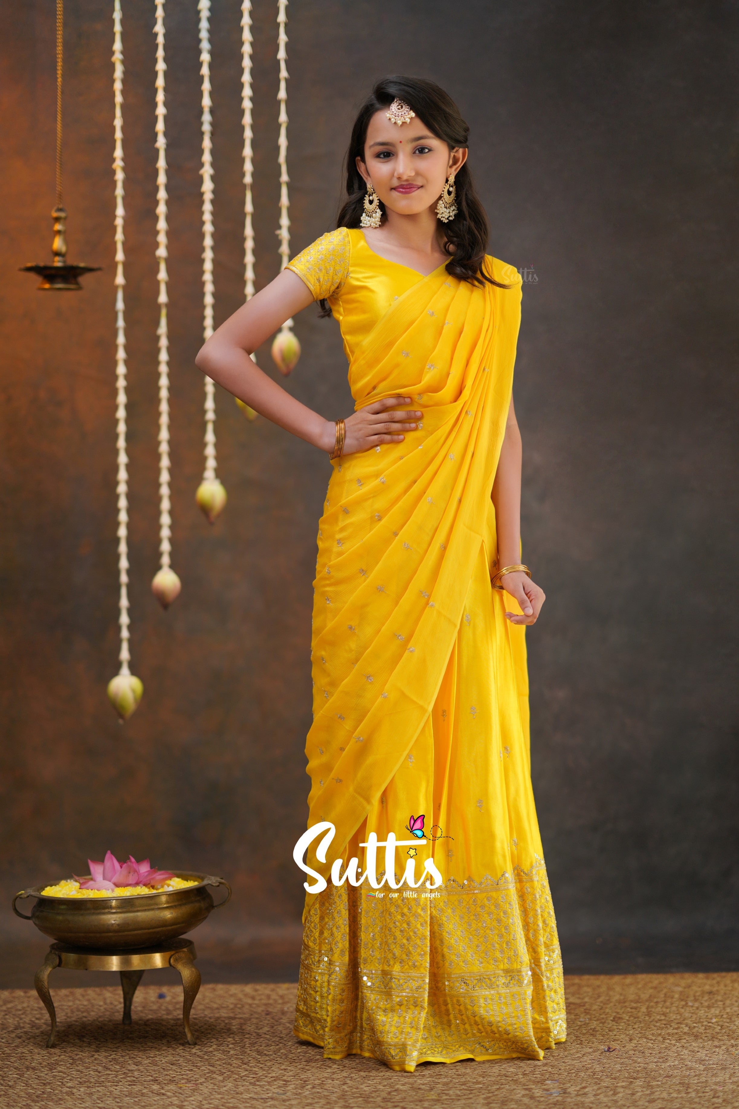 Tulip - Yellow Pure Gaji Silk Half Saree