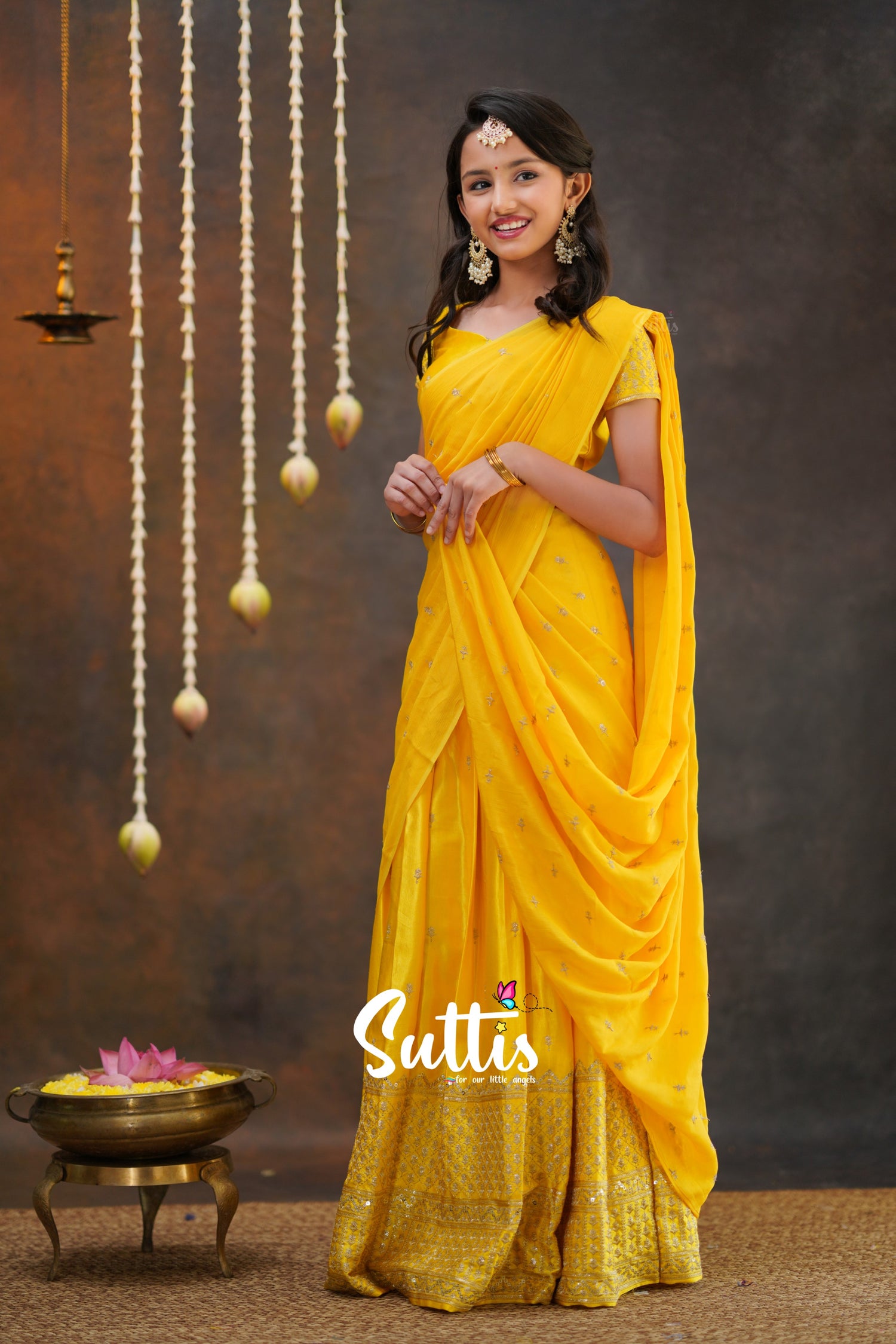 Tulip - Yellow Pure Gaji Silk Half Saree