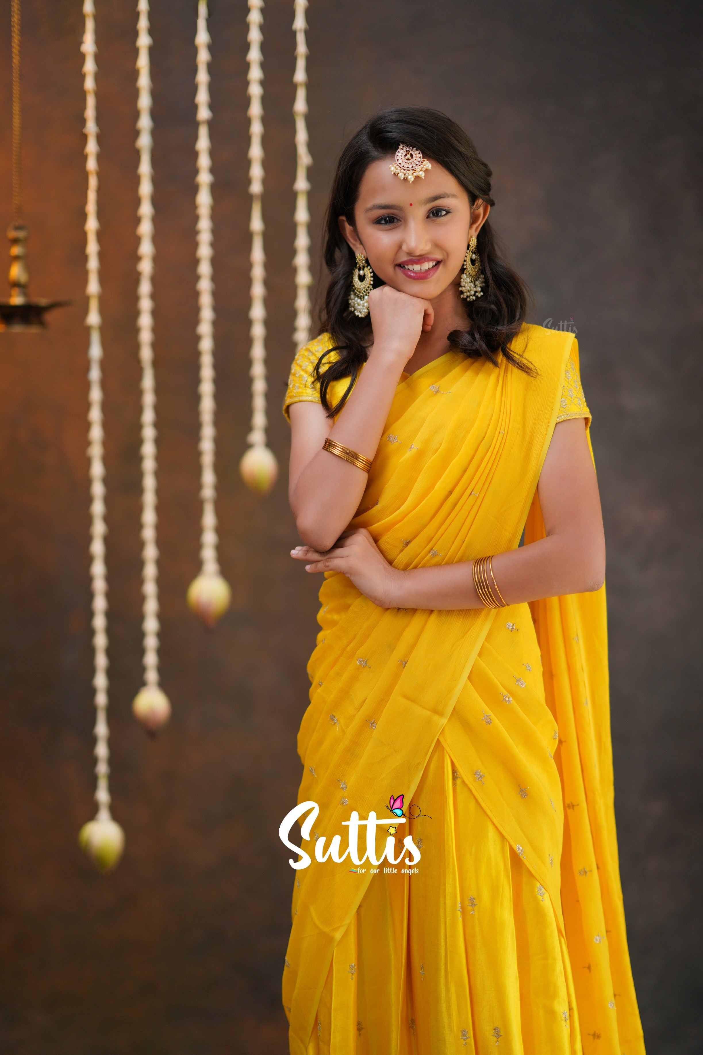 Tulip - Yellow Pure Gaji Silk Half Saree