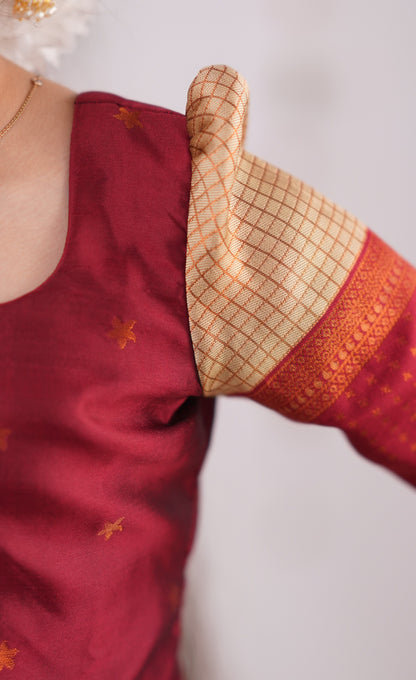 Padmakshi - Beige shade and Reddish Maroon tone Blended Silk Pavadai Sattai
