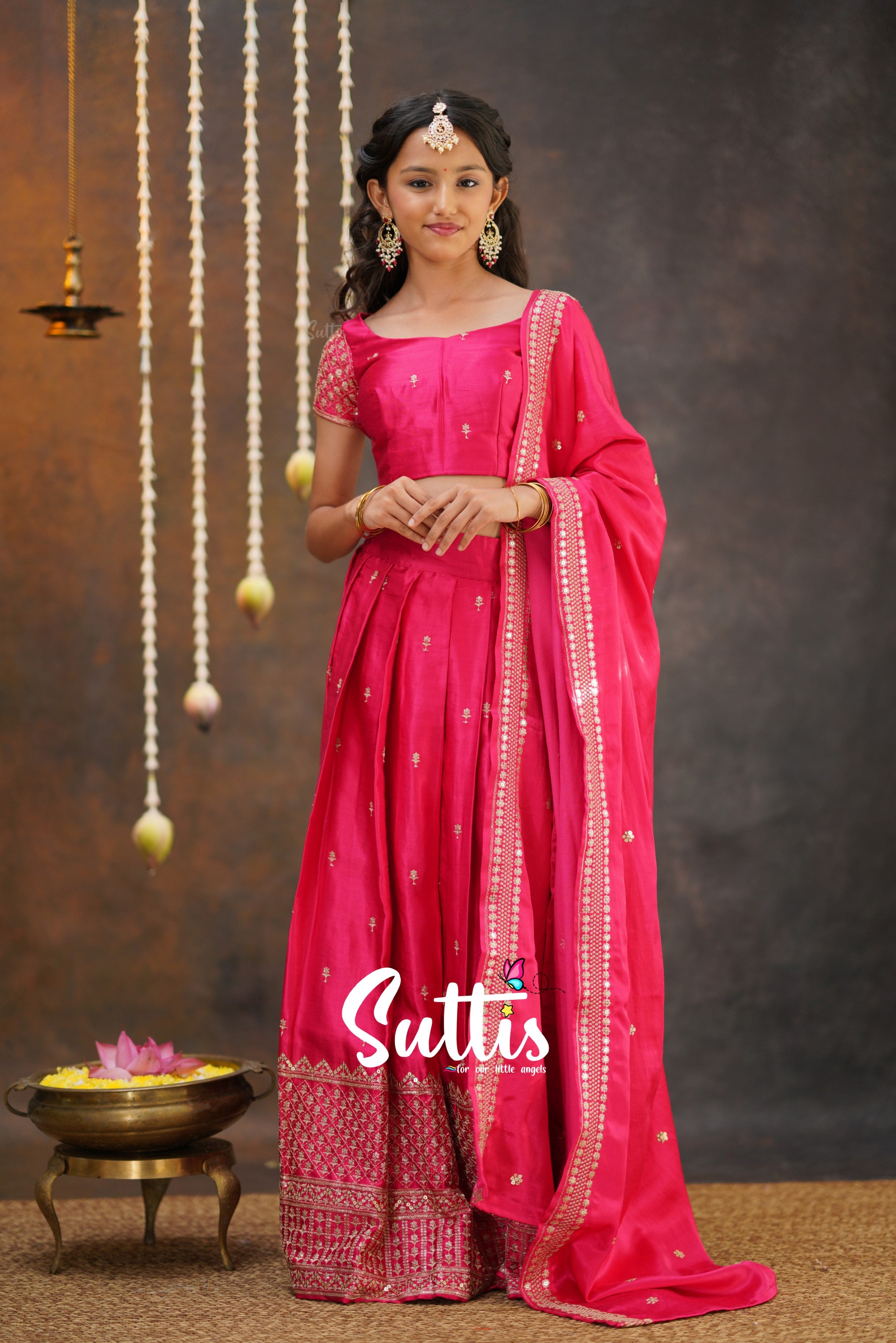 Tulip - Pink Pure Gaji Silk Half Saree