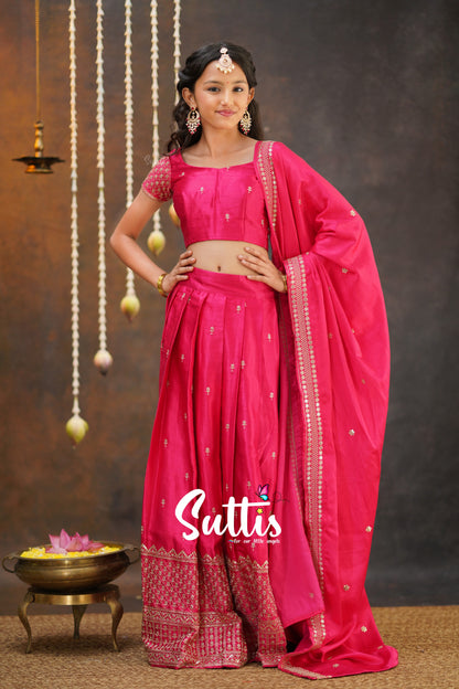 Tulip - Pink Pure Gaji Silk Half Saree