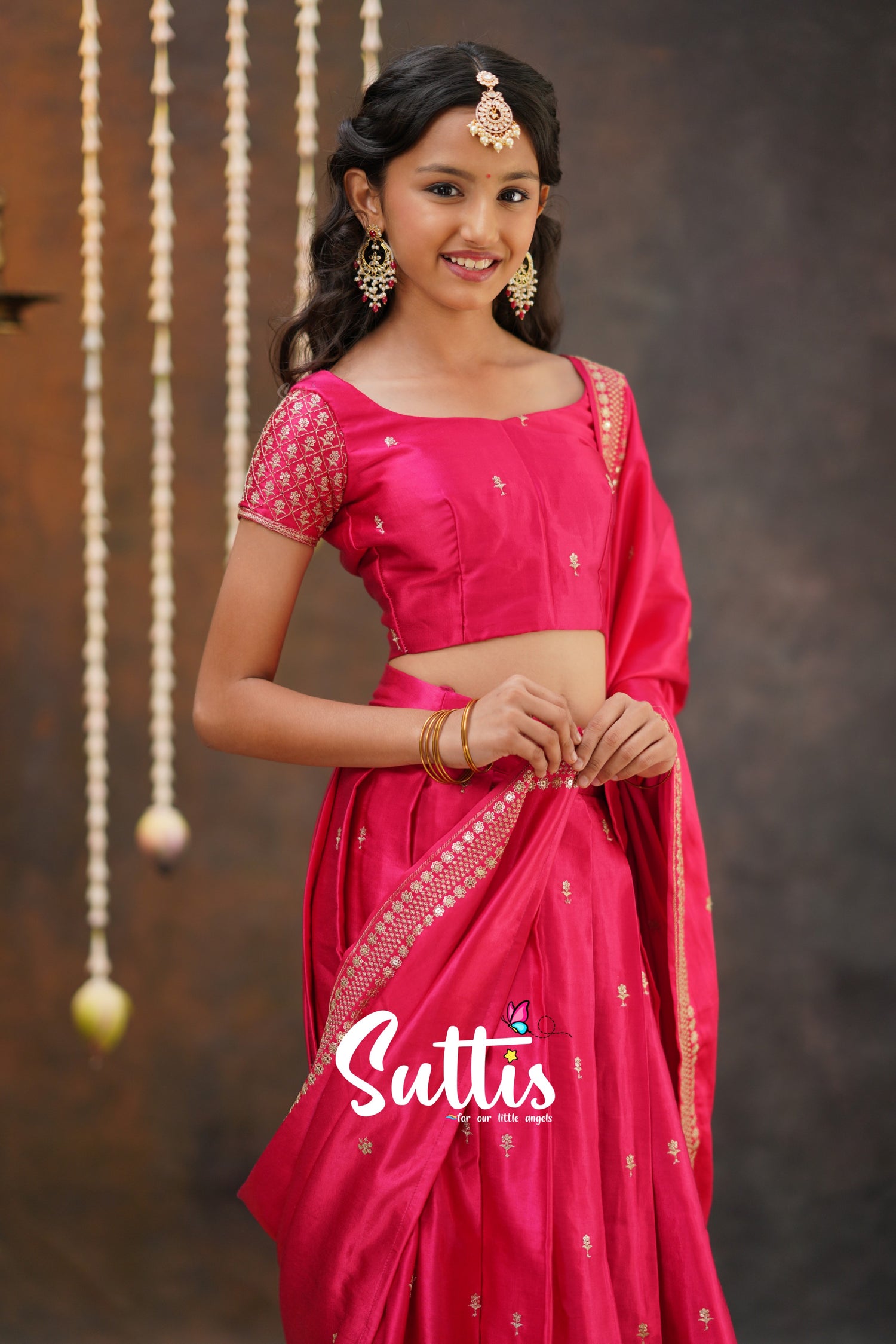 Tulip - Pink Pure Gaji Silk Half Saree