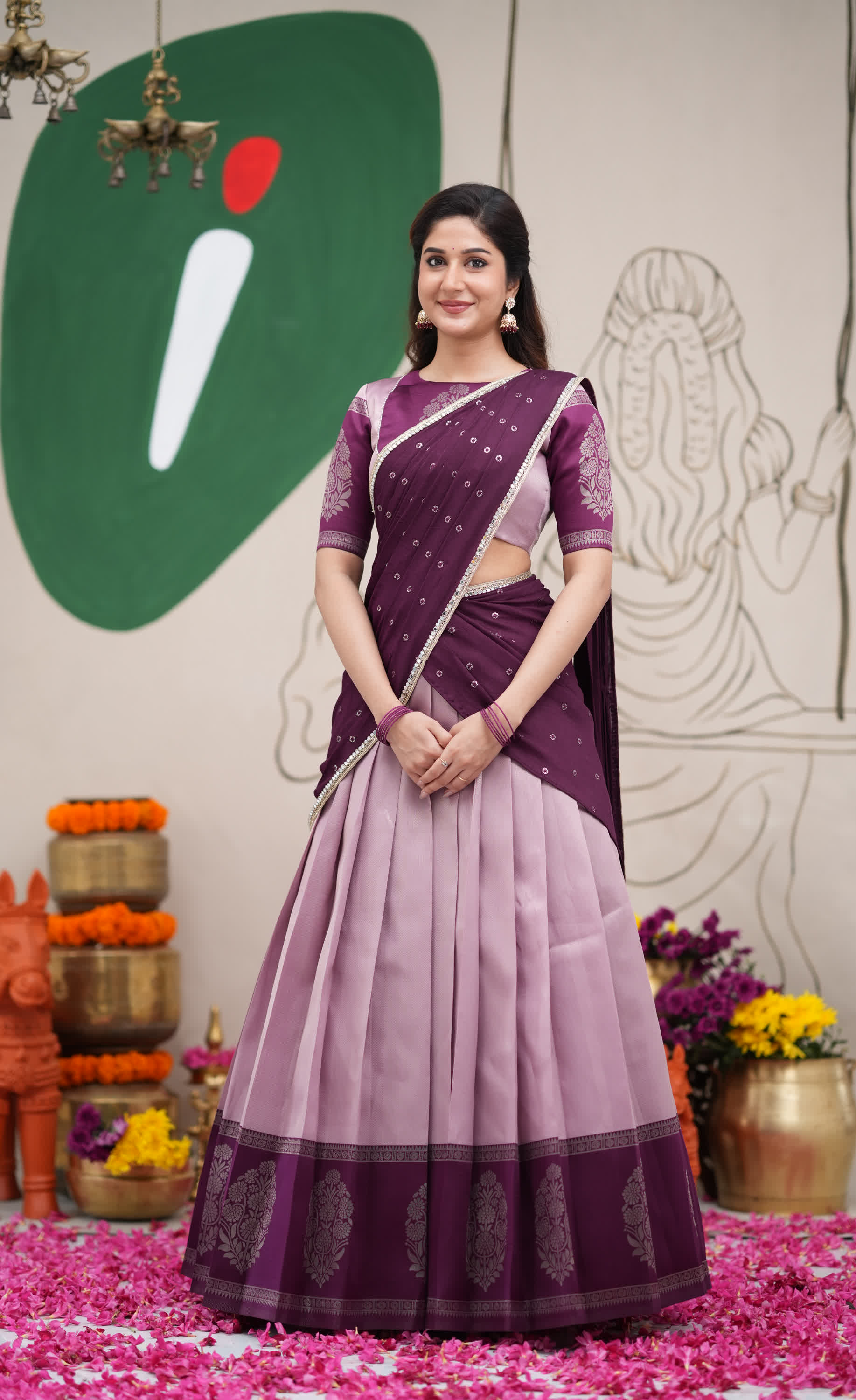 Padmakshi Lavender and Dark Purplish Wine Blended Silk Halfsaree