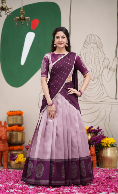 Padmakshi Lavender and Dark Purplish Wine Blended Silk Halfsaree