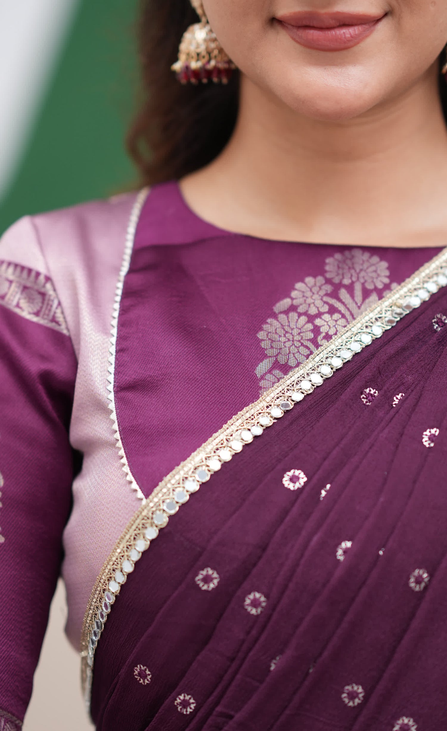 Padmakshi Lavender and Dark Purplish Wine Blended Silk Halfsaree