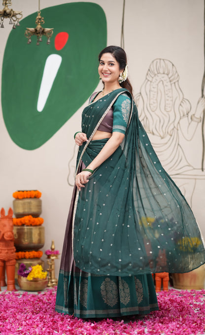 Padmakshi Dark Purple and Dark Green Blended Silk Halfsaree