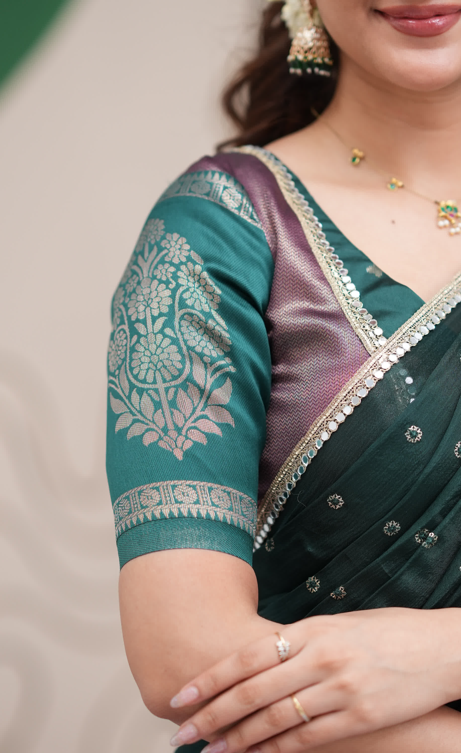Padmakshi Dark Purple and Dark Green Blended Silk Halfsaree