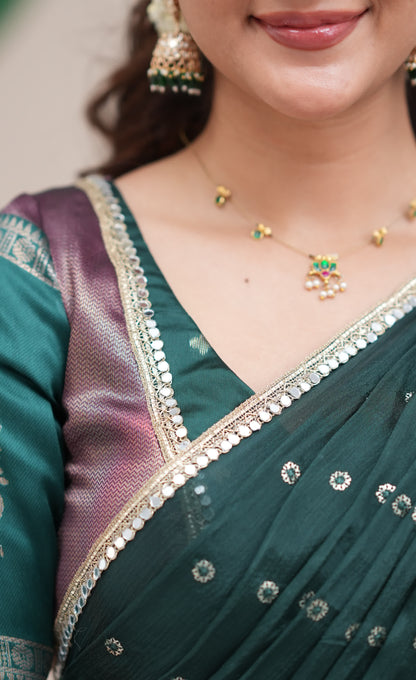 Padmakshi Dark Purple and Dark Green Blended Silk Halfsaree