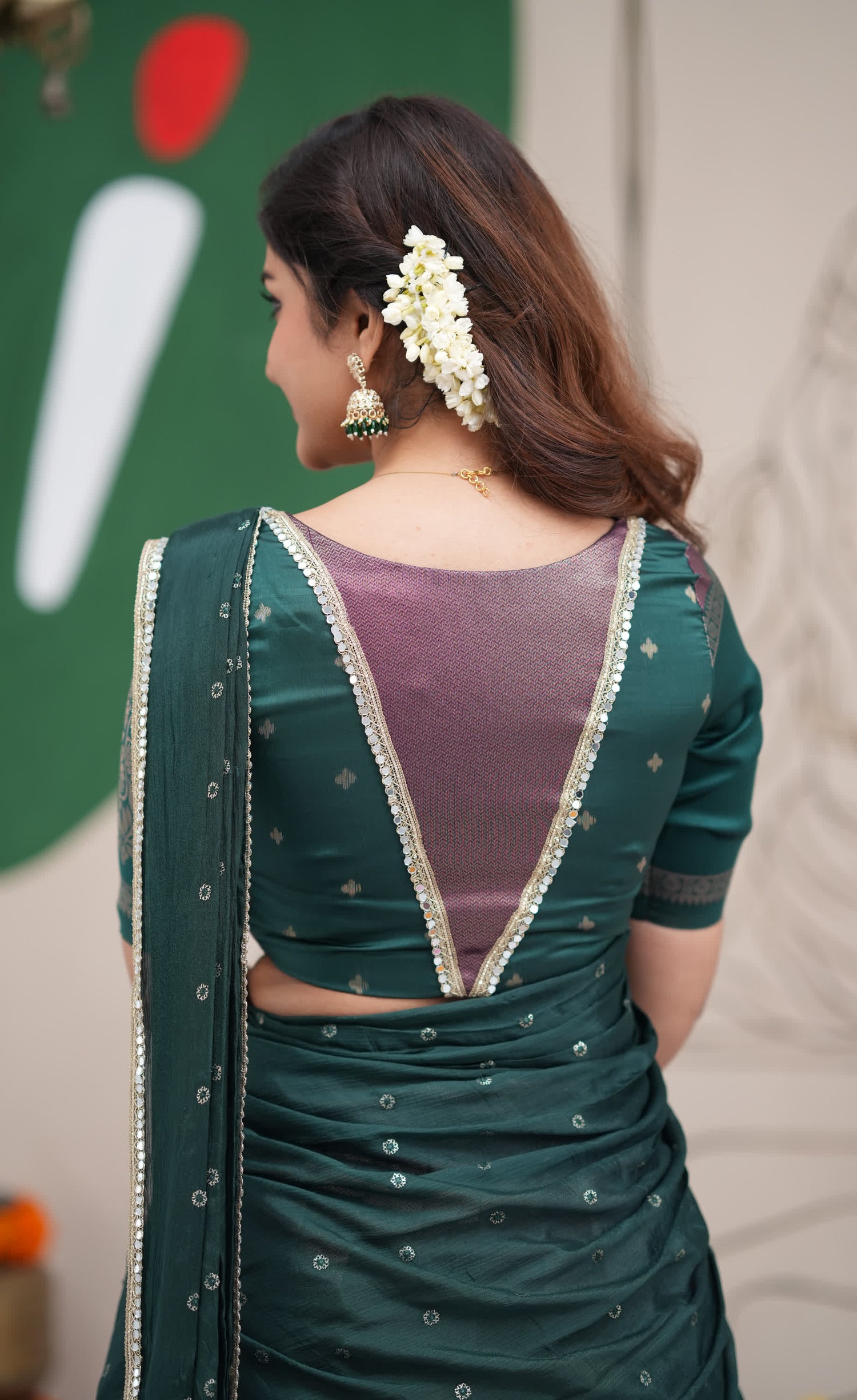Padmakshi Dark Purple and Dark Green Blended Silk Halfsaree