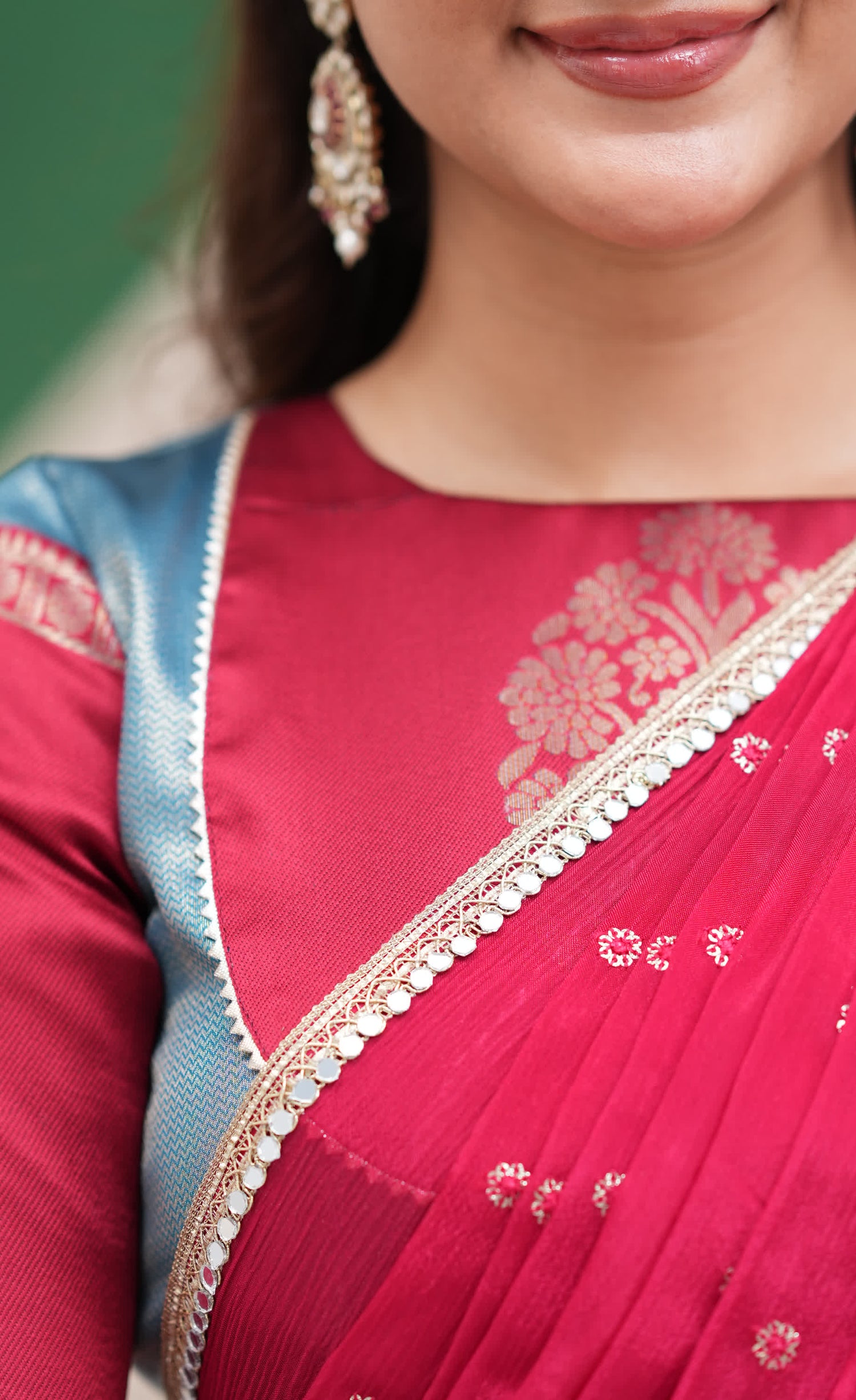 Padmakshi Blue and Red Blended Silk Halfsaree