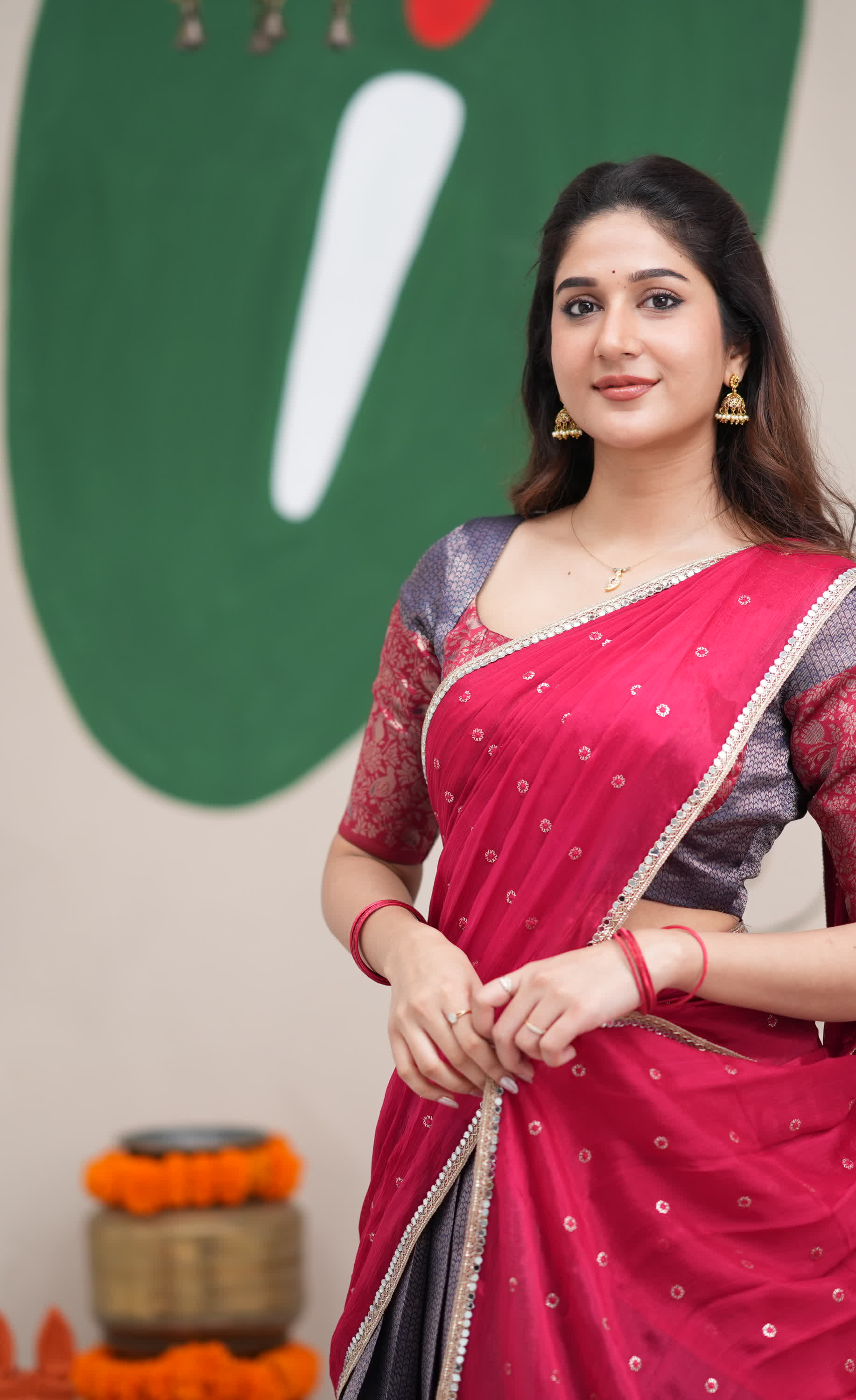 Padmakshi Dark Blue and Red Blended Silk Halfsaree