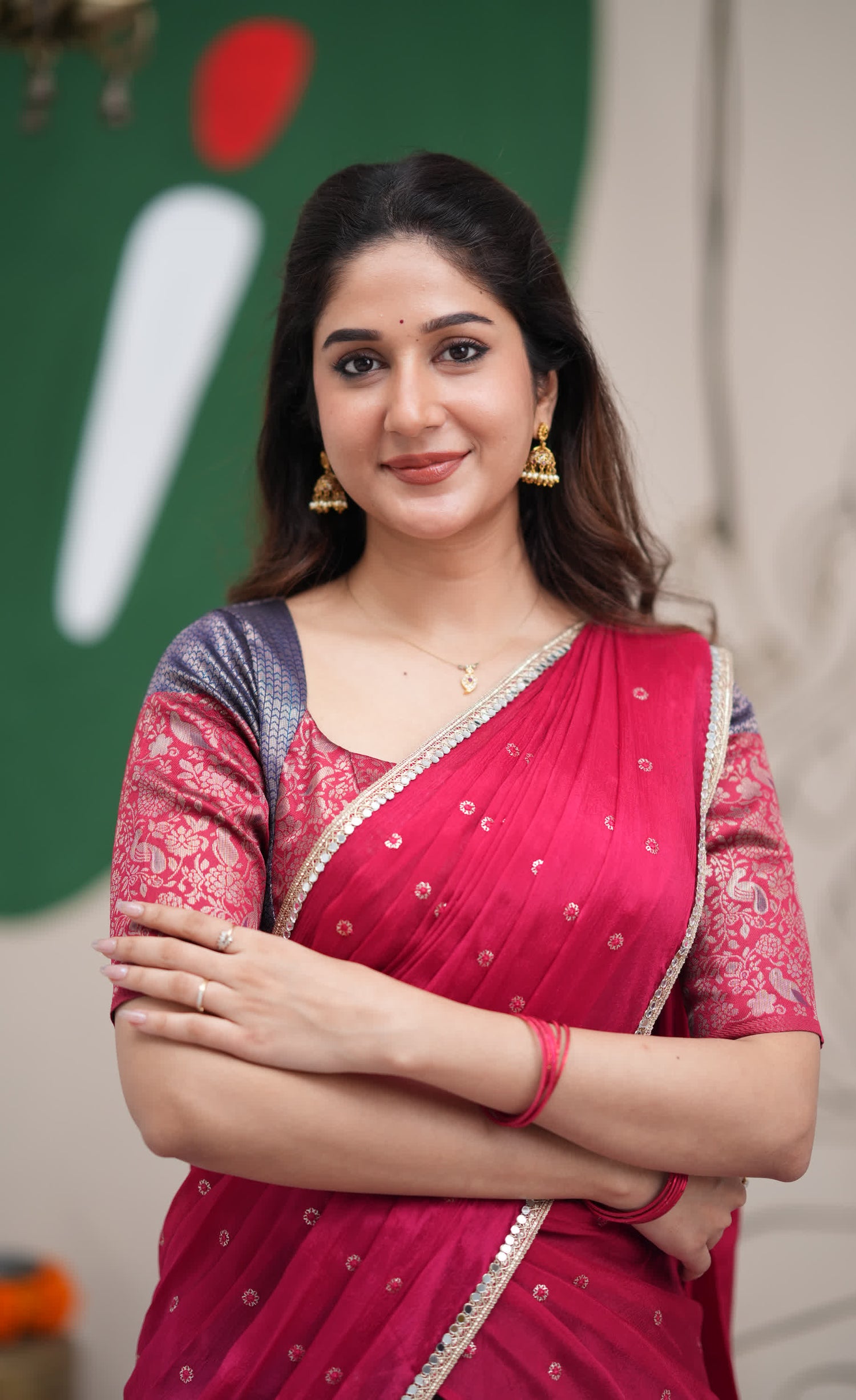 Padmakshi Dark Blue and Red Blended Silk Halfsaree