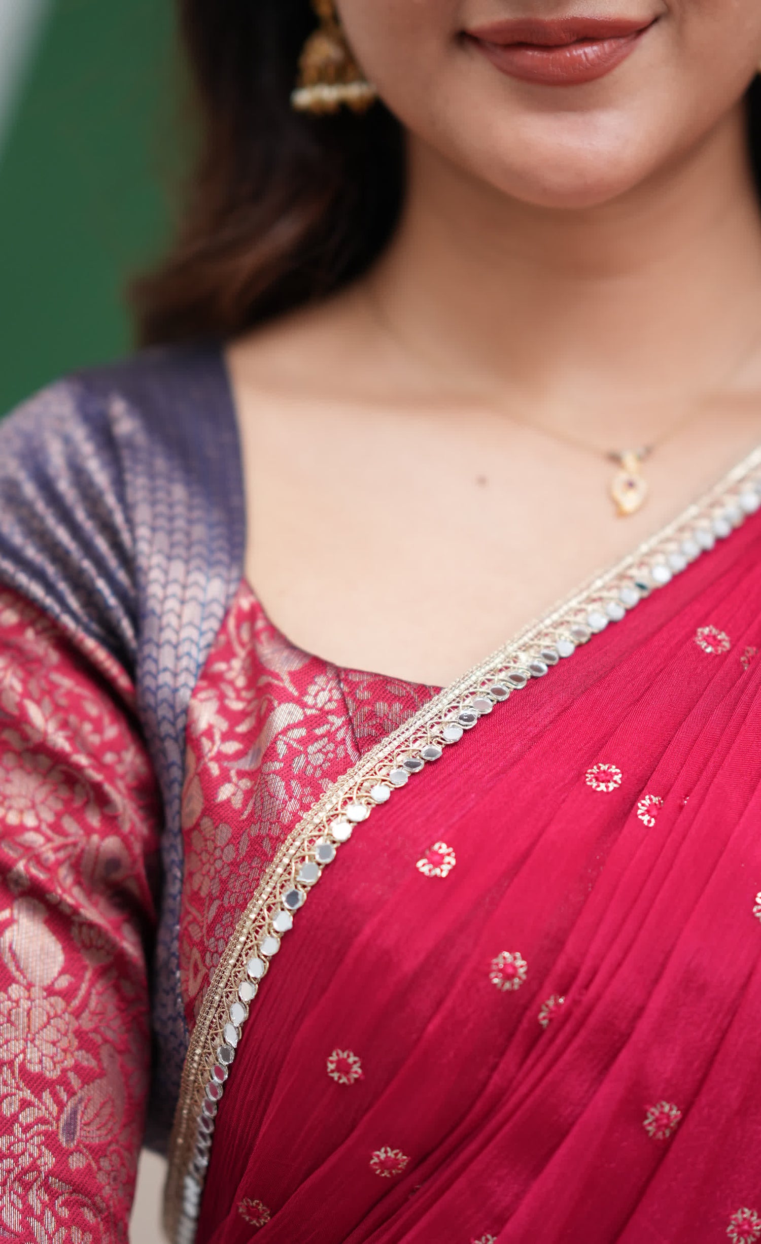 Padmakshi Dark Blue and Red Blended Silk Halfsaree