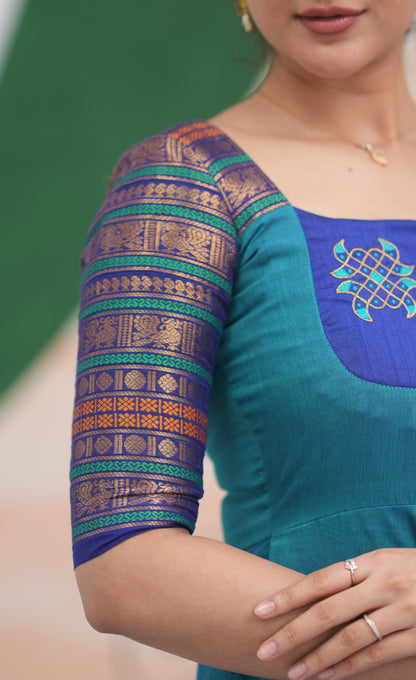Teal Blue and Dark Blue Kolam Cotton Anarkali