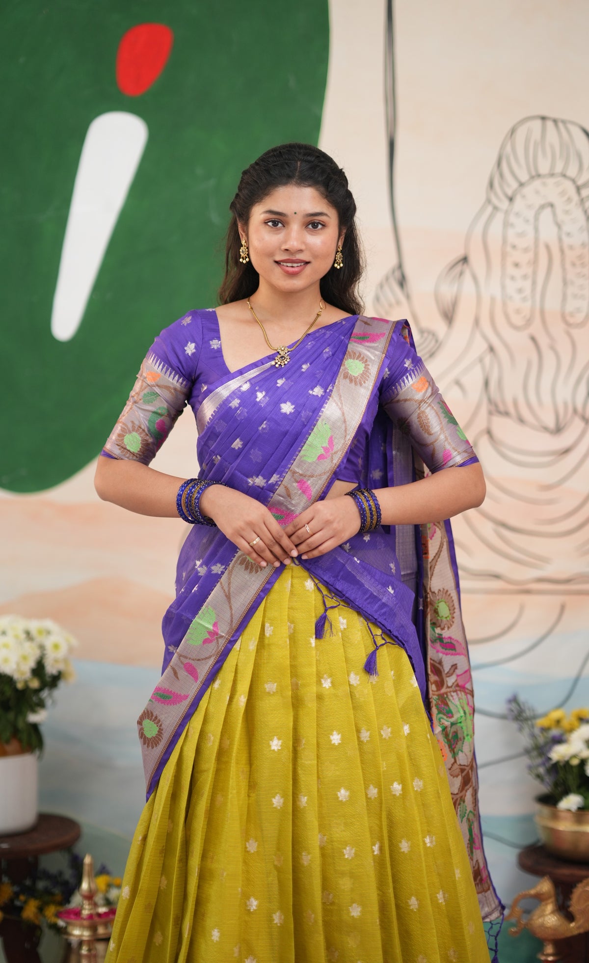Sayuri Kota Halfsaree - Henna Yellow and Purple