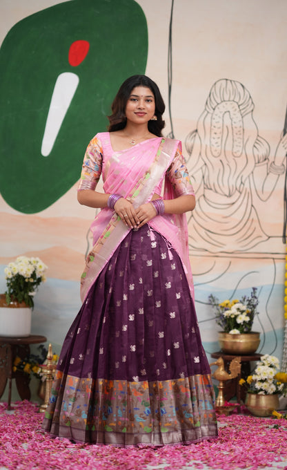 Sayuri Kota Halfsaree - Deep Wine and Baby Pink