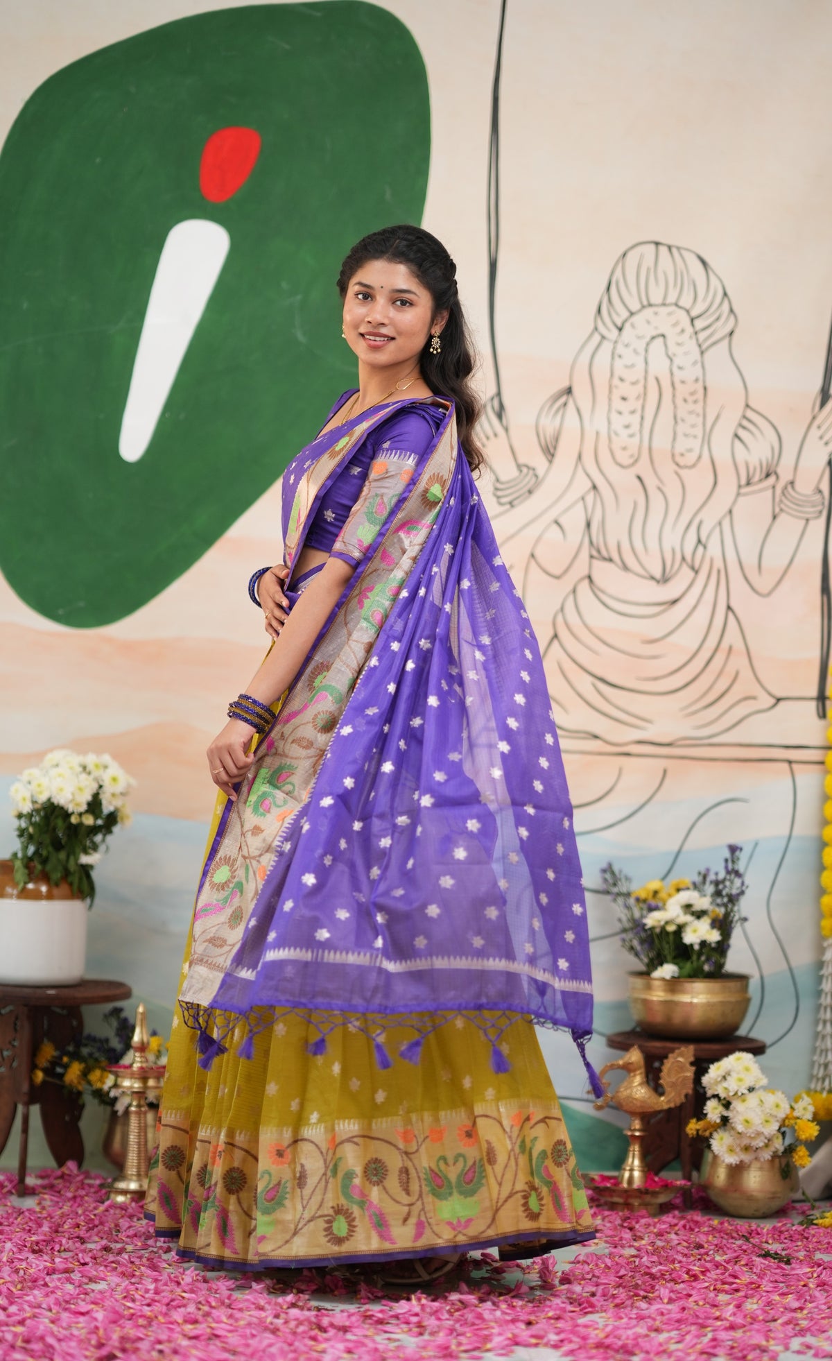 Sayuri Kota Halfsaree - Henna Yellow and Purple