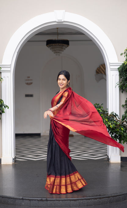 Padmaja Cotton Half Saree - Black and Maroon
