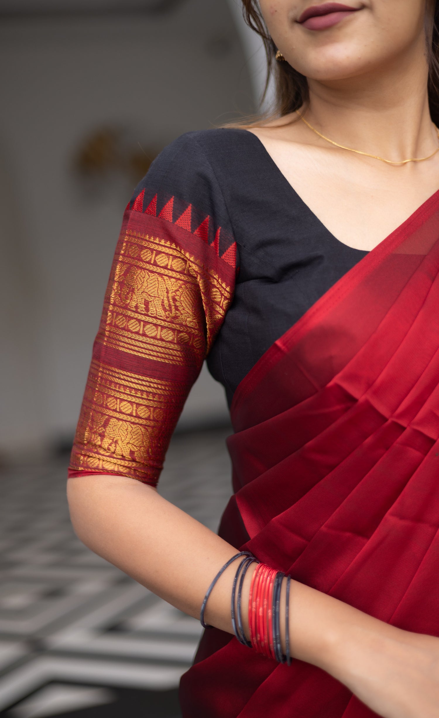 Padmaja Cotton Half Saree - Black and Maroon