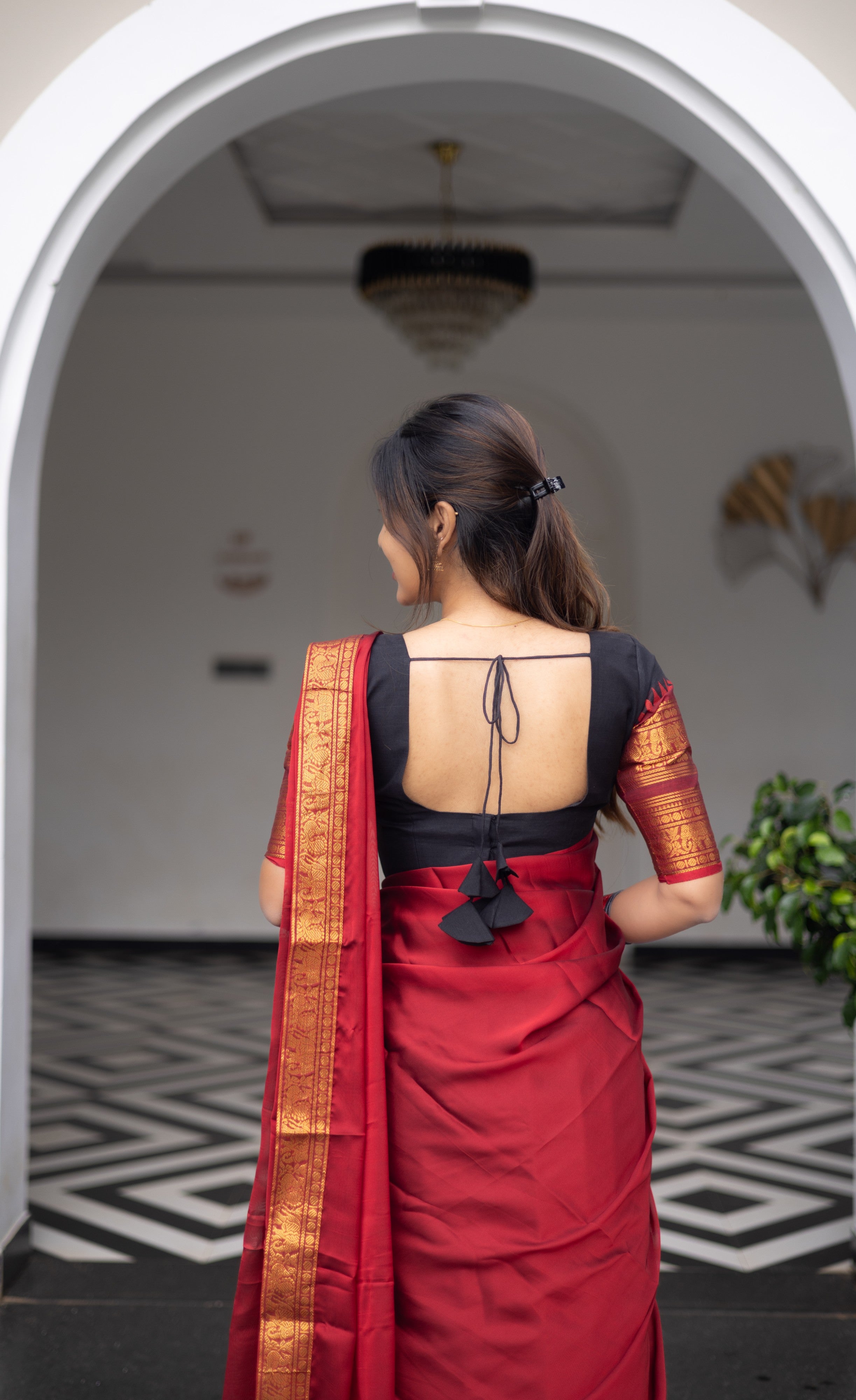 Padmaja Cotton Half Saree - Black and Maroon