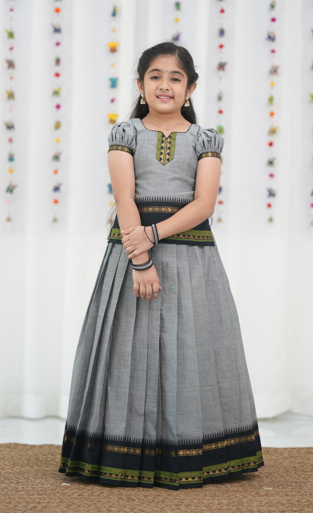 Cotton Pavadai Sattai - Grey and Black