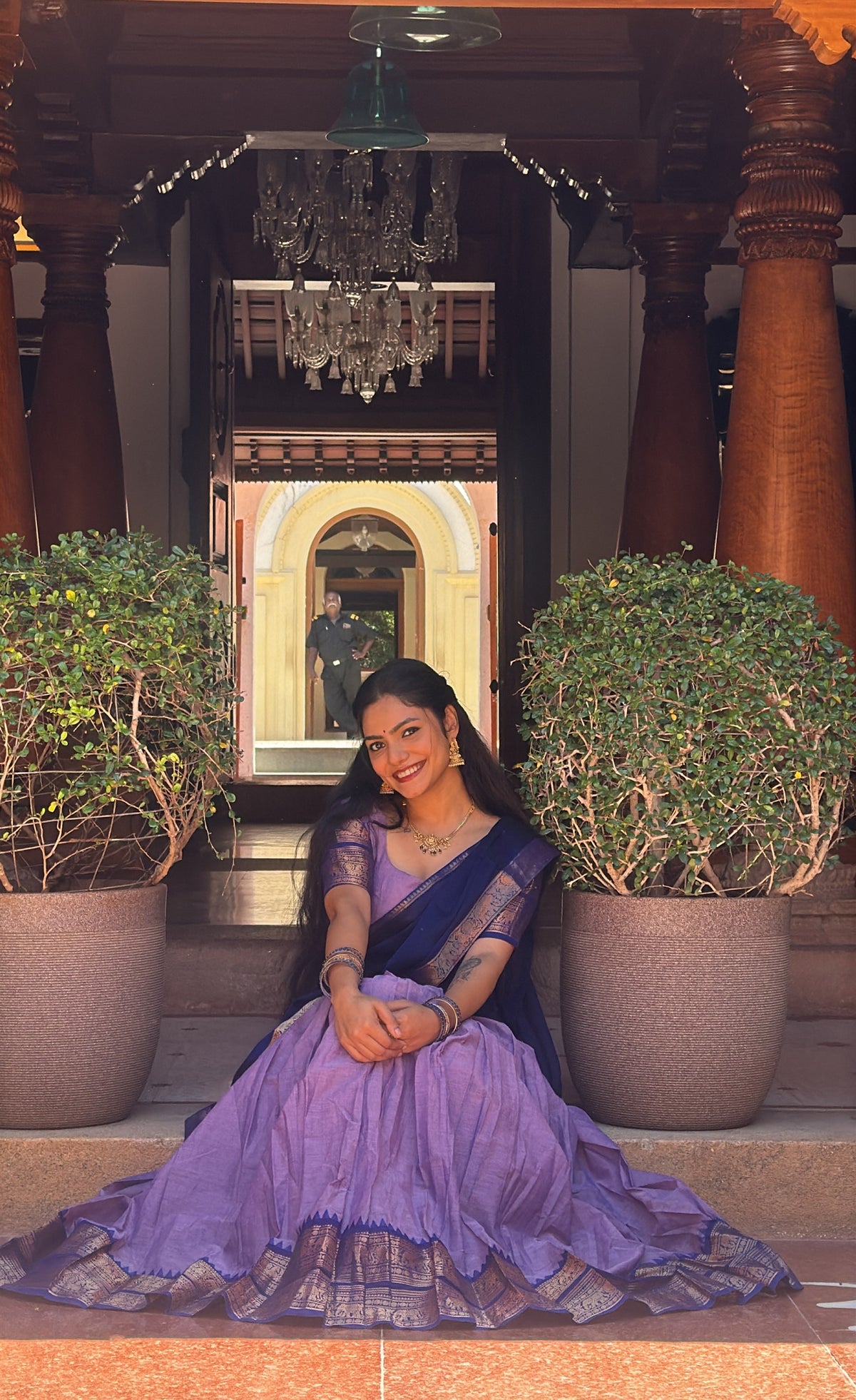 Padmaja Cotton Half Saree - Lavender and Dark Blue