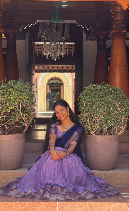 Padmaja Cotton Half Saree - Lavender and Dark Blue