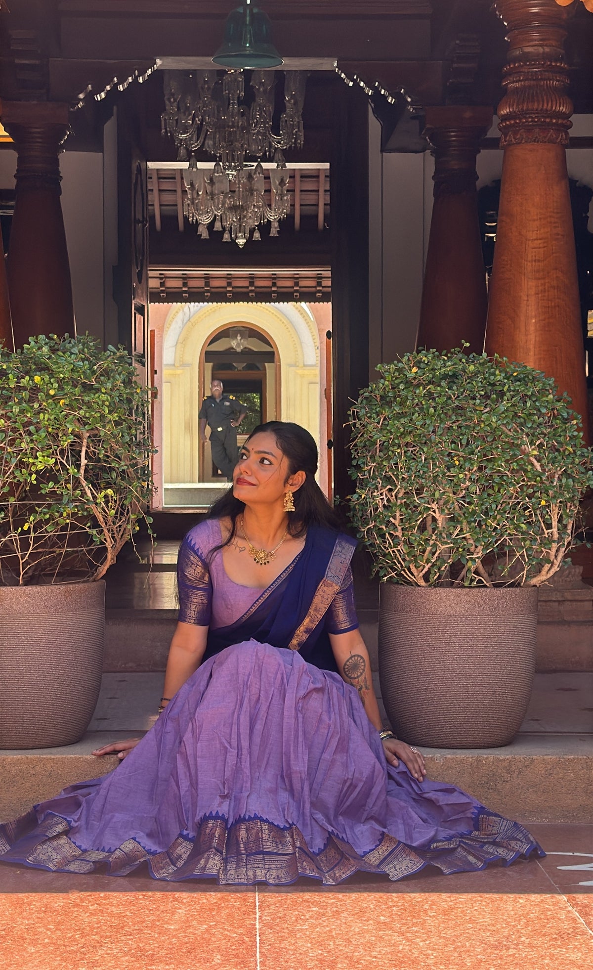Padmaja Cotton Half Saree - Lavender and Dark Blue