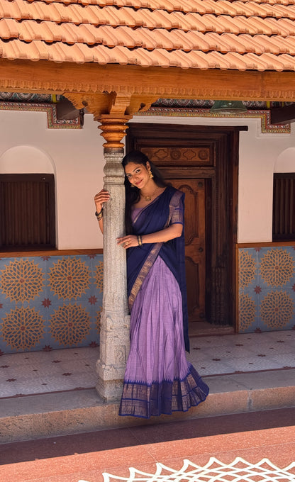 Padmaja Cotton Half Saree - Lavender and Dark Blue