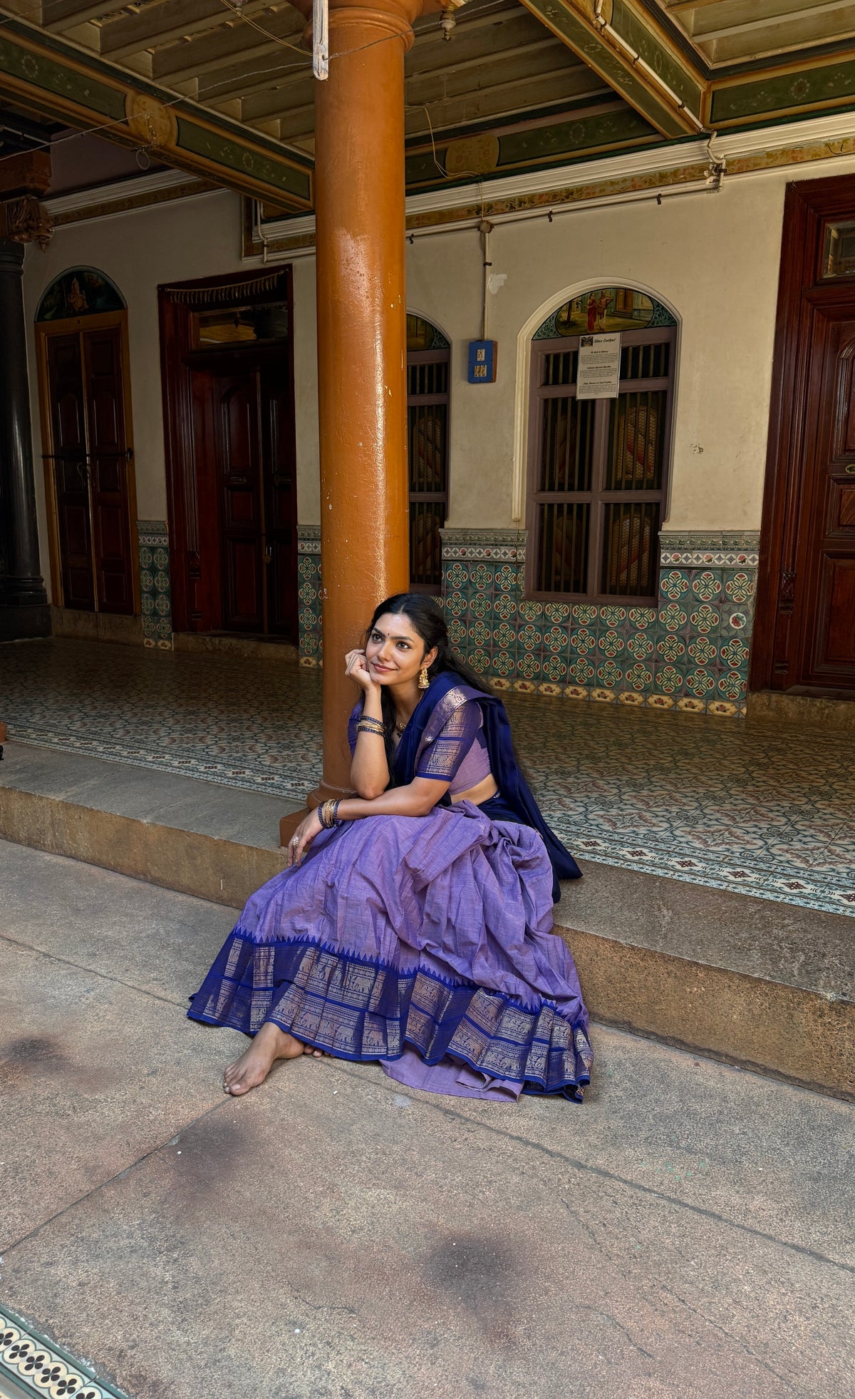 Padmaja Cotton Half Saree - Lavender and Dark Blue