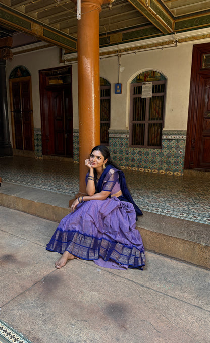 Padmaja Cotton Half Saree - Lavender and Dark Blue