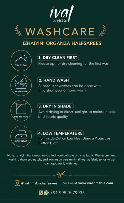 Izhaiyini Organza Halfsaree - Greyish silver and Sea green