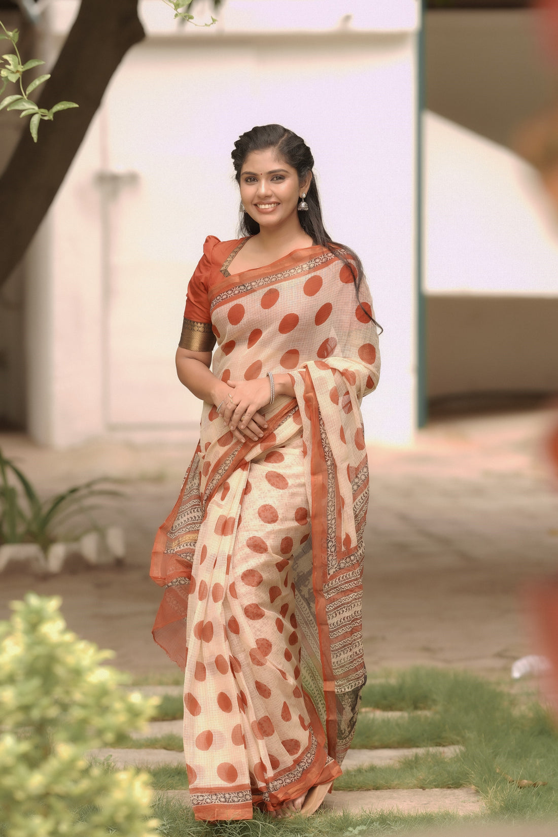 Kamali Kota Saree - Cream and Reddish Maroon