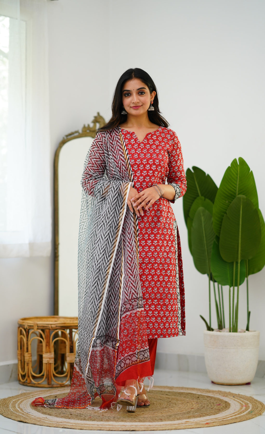 Meera Cotton Salwar - Red and Black