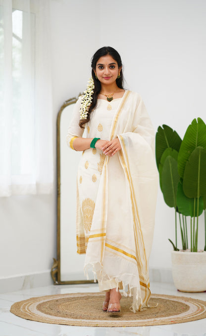 Omana Cotton Tissue Salwar - Offwhite and Gold